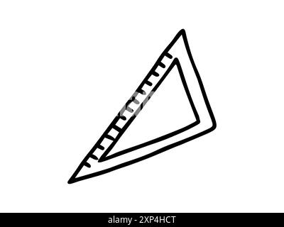Black silhouette of a set square isolated on a white background. Concept of geometric tool, school supplies, educational instrument, minimalist drawin Stock Vector