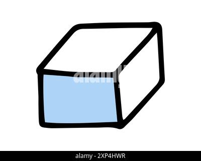 Simple illustration of a rectangular prism in blue and white, drawn in a minimalistic style. Concept of geometry, mathematics, shapes, and education. Print, icon, design element. Stock Vector