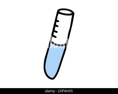 Blue Liquid in Test Tube on White Background. Concept of Science, Laboratory Equipment, Chemistry Experiment, and Educational Tool. Perfect for Icons, Prints, Design Elements. Back to School. Stock Vector