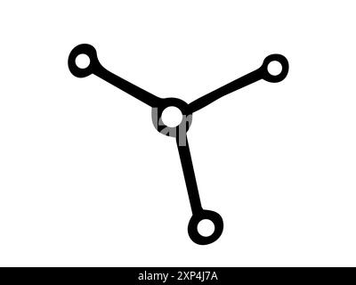 Black silhouette of a molecule isolated on a white background. Concept of chemistry, science, molecular structure, minimalist style. Print, icon, design element. Back to School. Stock Vector