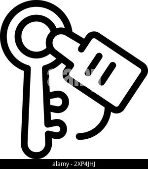 Line icon of a key holding a tag, indicating the room number in a hotel Stock Vector