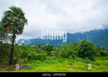 Kollengode Village with Nelliyampathy Mountains and Seetharkundu Waterfalls - Kerala Tourism Stock Photo