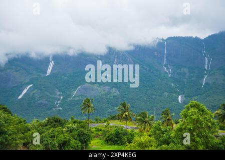 Kollengode Village with Nelliyampathy Mountains and Seetharkundu Waterfalls - Kerala Tourism Stock Photo