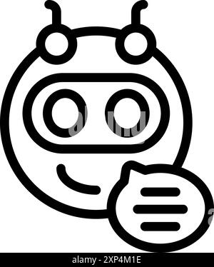 Friendly chatbot character is smiling and displaying a chat bubble, ready to answer questions and provide assistance Stock Vector