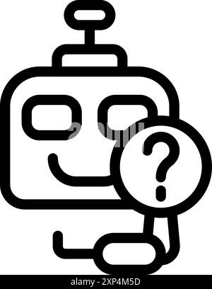 Happy robot holding a magnifying glass is searching for a solution to a problem Stock Vector