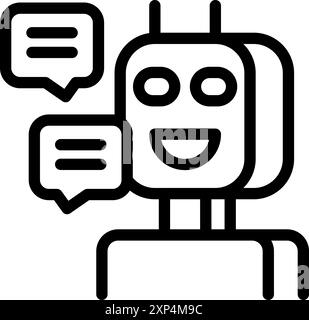 Line art icon of a chatbot communicating through speech bubbles, symbolizing artificial intelligence and conversational technology Stock Vector