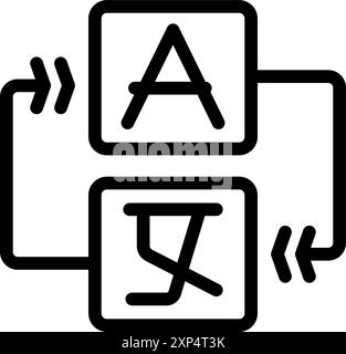 Language translation icon representing translating one language to another with arrows symbolizing the process Stock Vector