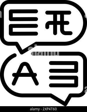 Online language translator app translating text from japanese to english in speech bubbles, learning foreign languages concept Stock Vector