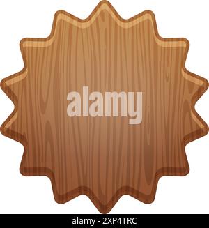 Star shape wooden button. Empty textured panel Stock Vector
