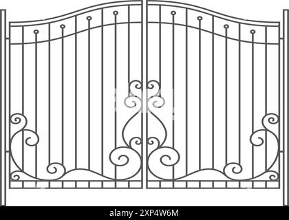 Iron gates. Ornate decorative classic wrought entrance Stock Vector