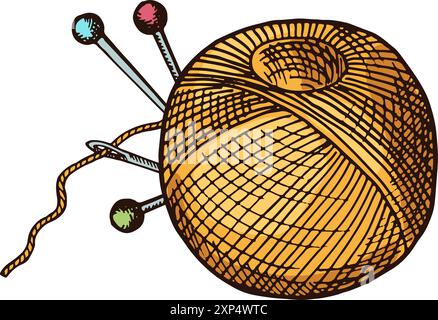 Sewing illustration. Hand drawn thread pins sketch Stock Vector