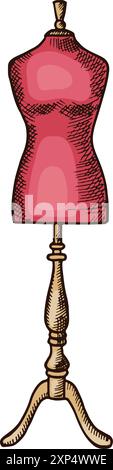 Sewing mannequin color drawing. Tailor fashion logo Stock Vector