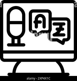Language learning app translating words from different alphabets on a desktop computer Stock Vector