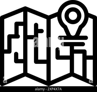 Simple icon of a map with a location pin indicating a specific destination Stock Vector