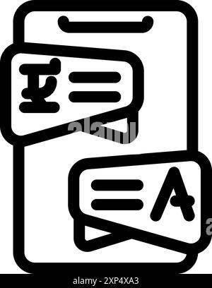 Smartphone is displaying two speech bubbles with different languages, representing instant translation technology Stock Vector