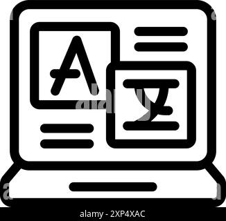 Laptop showing language translation software interface with different alphabets for seamless communication Stock Vector