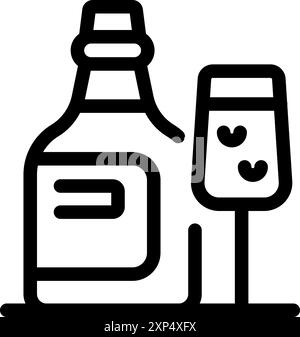 Line icon representing a bottle of wine and a glass, ideal for websites or apps about wine tasting or selling Stock Vector