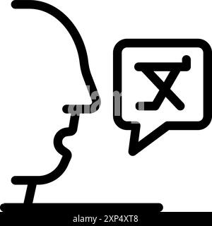Line art icon of a person speaking with a hebrew letter inside a speech bubble Stock Vector