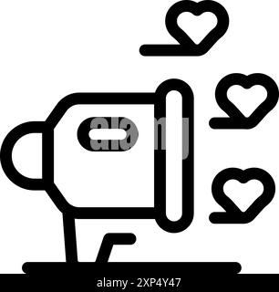 Line drawing of a megaphone spreading hearts, symbolizing a marketing campaign based on love Stock Vector