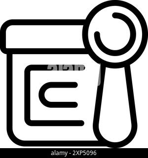 Line drawing of a magnifying glass hovering over a document, symbolizing quality assurance and attention to detail Stock Vector