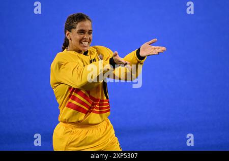 Paris, France. 03rd Aug, 2024. Belgium's goalkeeper Aisling D'hooghe celebrates after a hockey game between Germany and Belgium's national team the Red Panthers, game 5 in the women's pool A at the Paris 2024 Olympic Games, on Saturday 03 August 2024 in Paris, France. The Games of the XXXIII Olympiad are taking place in Paris from 26 July to 11 August. The Belgian delegation counts 165 athletes competing in 21 sports. BELGA PHOTO LAURIE DIEFFEMBACQ Credit: Belga News Agency/Alamy Live News Stock Photo