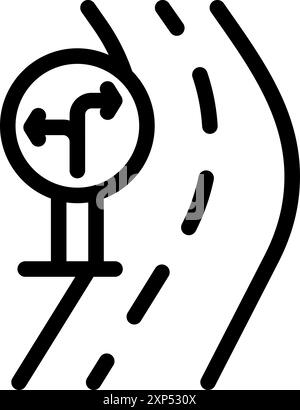 Line icon of a road sign indicating a fork in the road, symbolizing a choice between two paths Stock Vector
