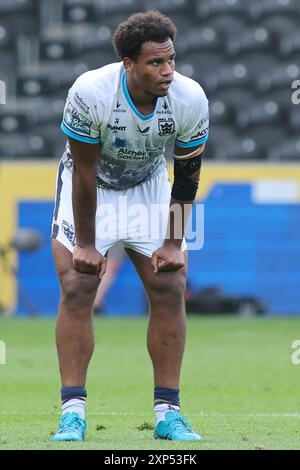 Hull, UK. 03rd Aug, 2024. The MKM Stadium, West Park, Hull, Humberside, East Yorkshire, 3rd August 2024. Betfred Super League Hull FC vs St Helens Leon Rush of Hull FC Credit: Touchlinepics/Alamy Live News Stock Photo