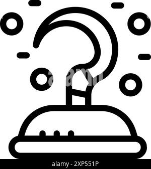 Pirate hook prosthesis standing on a platform, with bubbles surrounding it Stock Vector