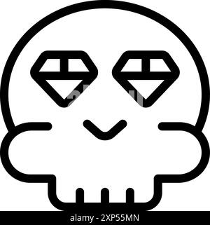 Minimalist illustration featuring a smiling skull with sparkling diamonds replacing its eyes, conveying a sense of luxury and danger Stock Vector