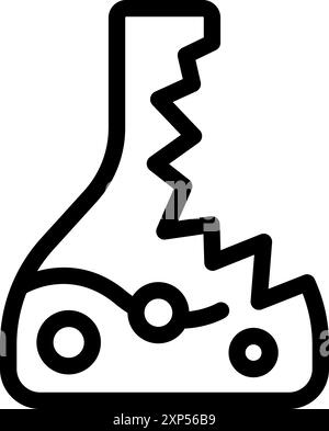 Line art icon of a broken chemical flask containing biohazard liquid Stock Vector