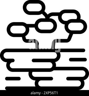 Line art icon of a tree growing from the ground with interconnected branches, symbolizing growth and interdependence Stock Vector