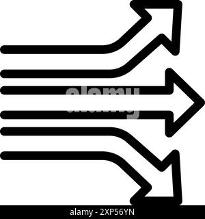 Minimalist illustration featuring four black arrows changing direction, symbolizing choices, paths, and decision making Stock Vector