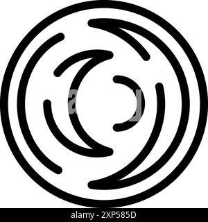 Black and white line art illustration of an abstract element rotating inside a circle, a versatile graphic for various design projects Stock Vector