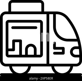 Outline style icon representing a modern electric tram driving along the city line Stock Vector