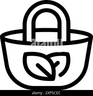Simple line icon of a tote bag with leaves representing an environmentally friendly alternative for shopping Stock Vector