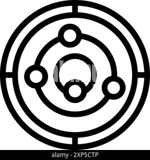 Simple line icon representing planets orbiting around the sun, perfect for projects related to astronomy and education Stock Vector