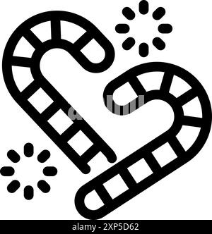 Line art icon of two christmas candy canes forming a heart shape, perfect for festive designs Stock Vector