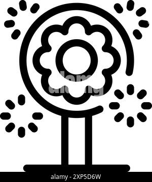 Simple line art icon of a ferris wheel spinning at an amusement park with fireworks Stock Vector