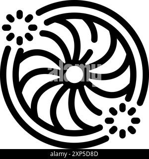 Abstract circular shape rotating with explosions around, simple icon Stock Vector