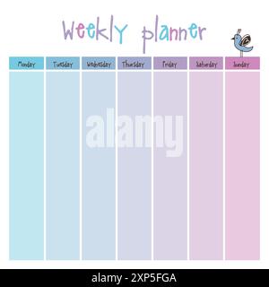 Planner. Note paper, Notes, to do list. Organiser planner template. Note paper. Weekly. Printable. Stock Vector