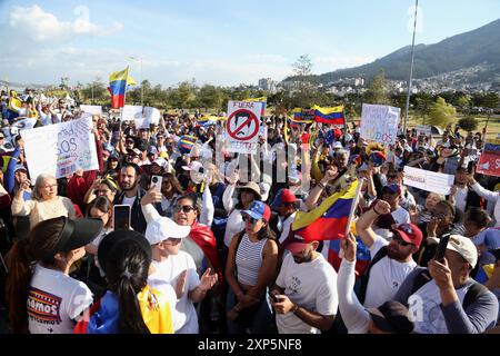 POL MARCHA RECHAZO MADURO VENEZUELA Quito, August 03, 2024, In the Bicentennial Park a march demonstrates in favor of the freedom of Venezuela and in rejection of what was labeled as electoral fraud by the marchers, Garel Benalcazar API Quito Pichincha Ecuador POL POL MARCHARECHAZOMADURO VENEZUELA 7b2b4b4bf7622881056ffe39d7198a51e1 Copyright: xGARELBENALCAZARx Stock Photo