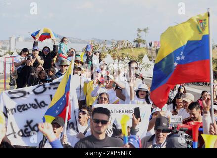 POL MARCHA RECHAZO MADURO VENEZUELA Quito, August 03, 2024, In the Bicentennial Park a march demonstrates in favor of the freedom of Venezuela and in rejection of what was labeled as electoral fraud by the marchers, Garel Benalcazar API Quito Pichincha Ecuador POL POL MARCHARECHAZO MADURO VENEZUELA eb739fb5546a92bf911d958deba6e89d Copyright: xGARELBENALCAZARx Stock Photo