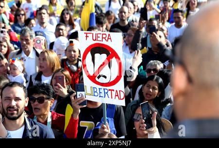 POL MARCHA RECHAZO MADURO VENEZUELA Quito, August 03, 2024, In the Bicentennial Park a march demonstrates in favor of the freedom of Venezuela and in rejection of what was labeled as electoral fraud by the marchers, Garel Benalcazar API Quito Pichincha Ecuador POL POL MARCHARECHAHAZOMADURO VENEZUELA e576157a871bd878749a0f096ec53ffa Copyright: xGARELBENALCAZARx Stock Photo