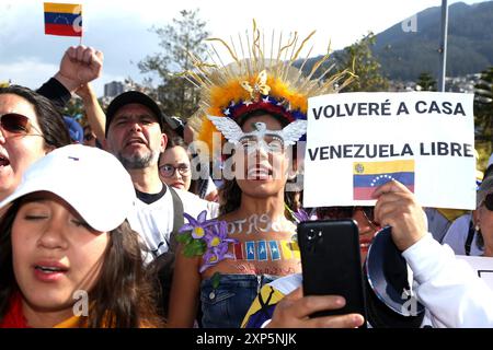 POL MARCHA RECHAZO MADURO VENEZUELA Quito, August 03, 2024, In the Bicentennial Park a march demonstrates in favor of the freedom of Venezuela and in rejection of what was labeled as electoral fraud by the marchers, Garel Benalcazar API Quito Pichincha Ecuador POL POL MARCHARECHAHAZOMADURO VENEZUELA f08c4cbcaef0d0c72970a1d1b65f368b Copyright: xGARELBENALCAZARx Stock Photo