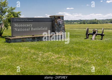 Entrance sign to the Monocacy National Battlefield Site located in Frederick Maryland Stock Photo