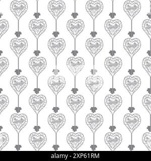 Antique forged, ornate key. Simple seamless pattern on a white background. Vector illustration. Stock Vector
