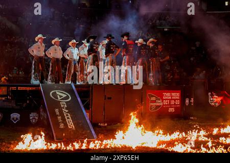 SUNRISE, FLORIDA - AUGUST 2: > PBR riders line up at Amerant Bank Arena on August 2, 2024 in Sunrise, Florida. (Photo by Chris Arjoon/Getty Images) Stock Photo