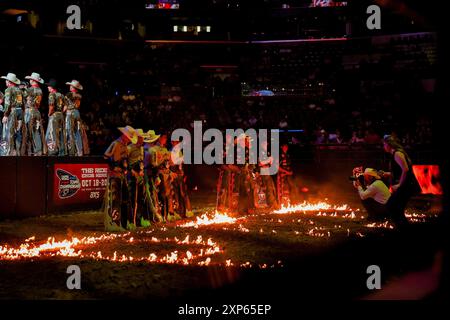 SUNRISE, FLORIDA - AUGUST 2: > PBR riders line up at Amerant Bank Arena on August 2, 2024 in Sunrise, Florida. (Photo by Chris Arjoon/Getty Images) Stock Photo