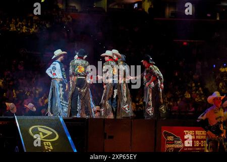 SUNRISE, FLORIDA - AUGUST 2: > PBR riders line up at Amerant Bank Arena on August 2, 2024 in Sunrise, Florida. (Photo by Chris Arjoon/Getty Images) Stock Photo