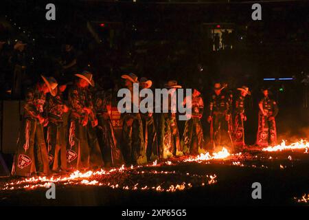 SUNRISE, FLORIDA - AUGUST 2: > PBR riders line up at Amerant Bank Arena on August 2, 2024 in Sunrise, Florida. (Photo by Chris Arjoon/Getty Images) Stock Photo